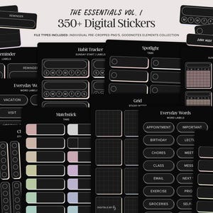 350+ Dark Mode Digital Stickers, Pre-cropped PNGs & Goodnotes Elements, Pastel Digital Sticky Notes for Digital Notes and Digital Planning