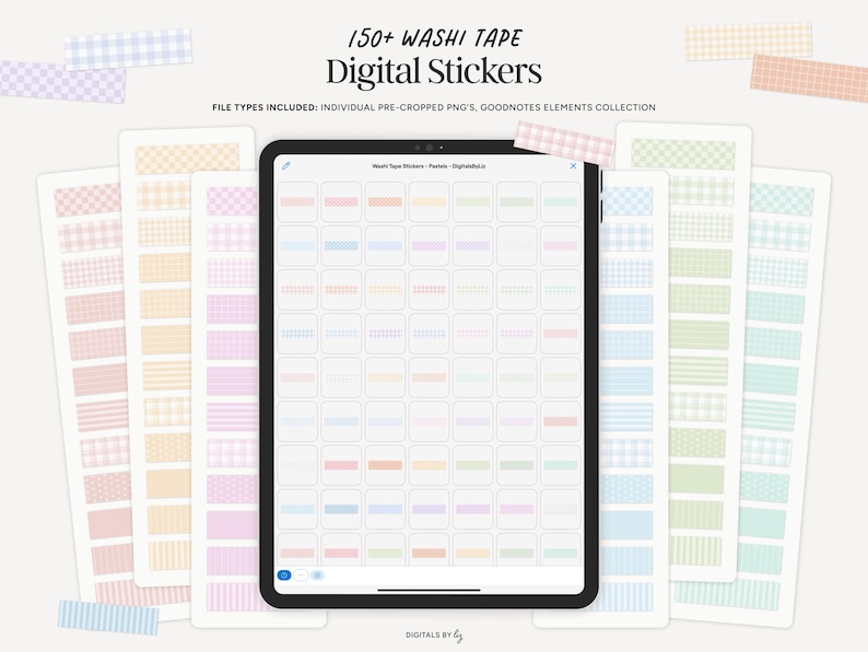 150+ Pastel Washi Tape Digital Stickers | Pre-cropped PNG & Goodnotes ...