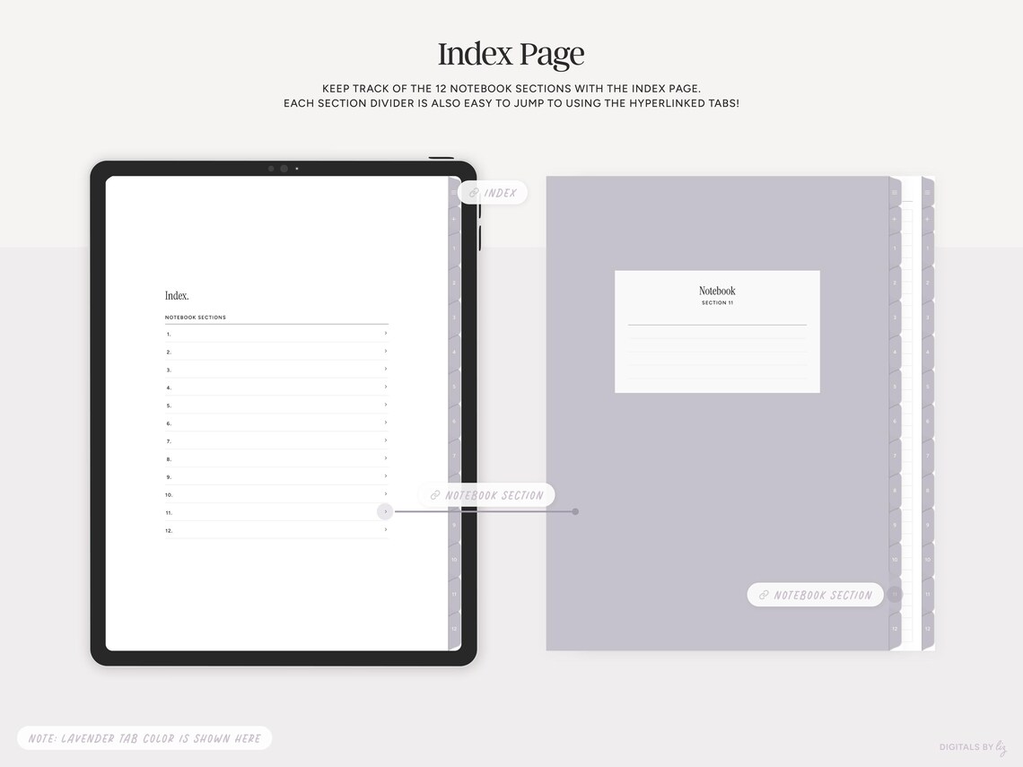 12 Subject Digital Notebook, Minimalist Portrait Digital Journal ...