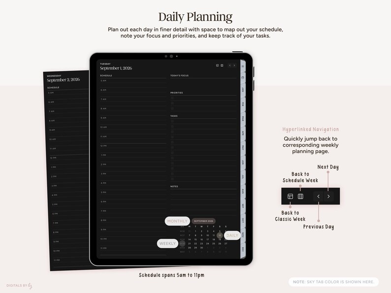 2026 Dark Mode Digital Planner, Portrait | Hyperlinked iPad Planner ...