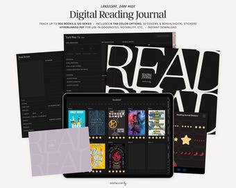 Dark Mode Digital Reading Journal Landscape | Hyperlinked Book Journal, Goodnotes Book Tracker, Notability Reading Log, iPad Reading Planner