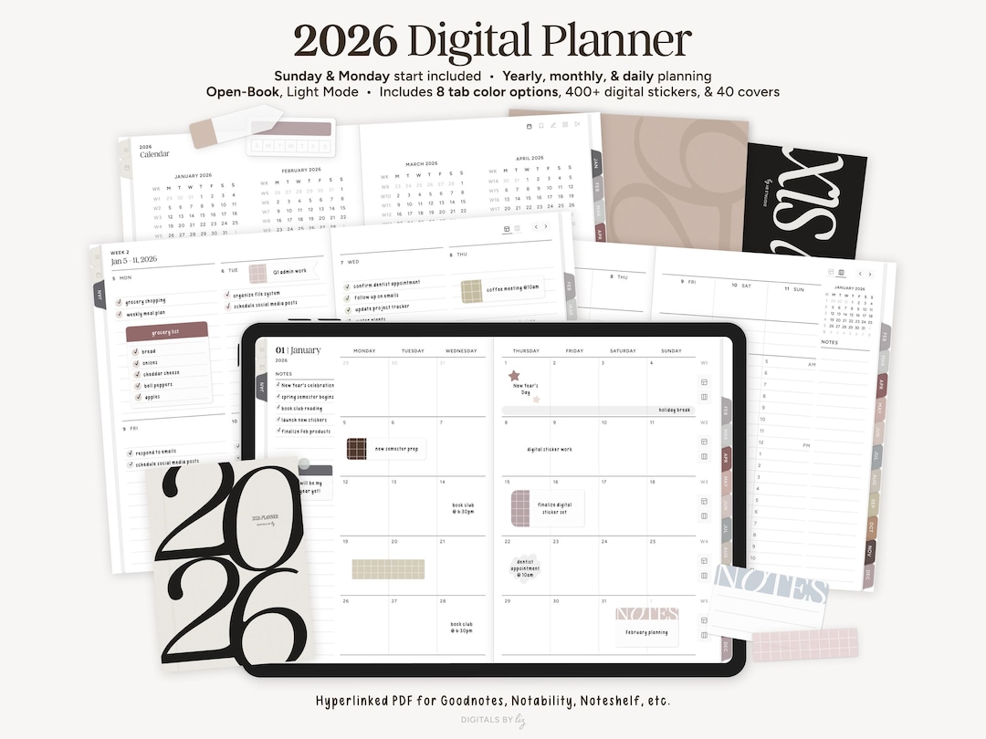 2026 Digital Planner, Open-book | Hyperlinked iPad Planner, Goodnotes ...