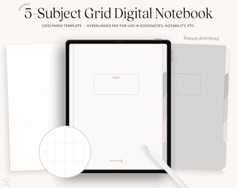 Notebook App Grid Digital Notebook 5 Hyperlinked Tabs, Grid Template Notability ...