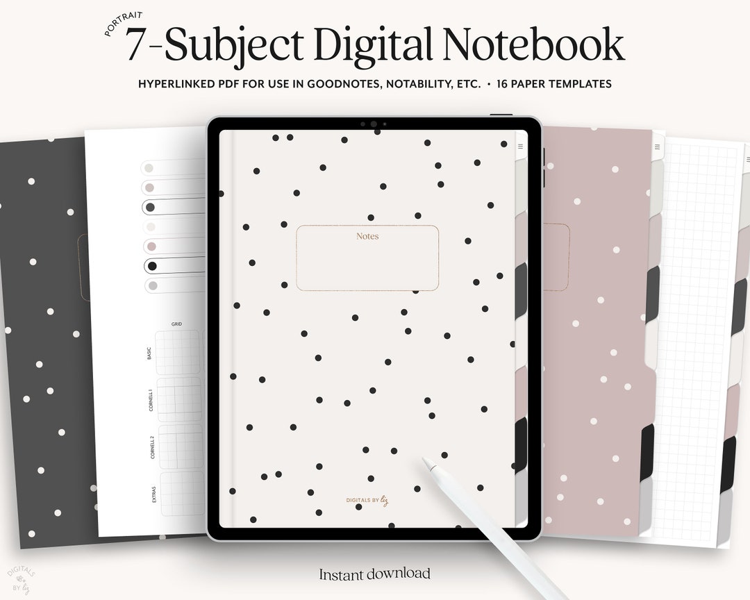 Polkadot 7-subject Digital Notebook | Muted Neutrals Portrait Digital ...