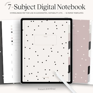 Digital Notebook 7 Hyperlinked Tabs, Portrait Digital Journal, Notability and Goodnotes Notebook, PolkaDot Notebook for iPad Notetaking