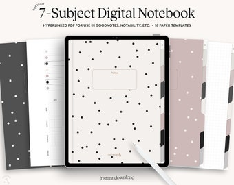 Polkadot 7-Subject Digital Notebook | Muted Neutrals Portrait Digital Journal with Hyperlinked Tabs, Notability Noteshelf Goodnotes Notebook