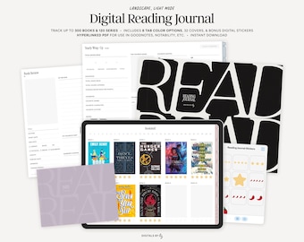 Digital Reading Journal, Landscape | Hyperlinked Book Journal, Goodnotes Book Tracker, Notability Reading Log, iPad Reading Planner Template