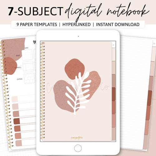 7subject Hyperlinked Digital Notebook Boho Design Grid Etsy