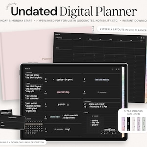 Undated Digital Planner Dark Mode, Goodnotes Planner, Notability Planner, Undated Monthly Weekly Daily, Minimalist Hyperlinked iPad Planner