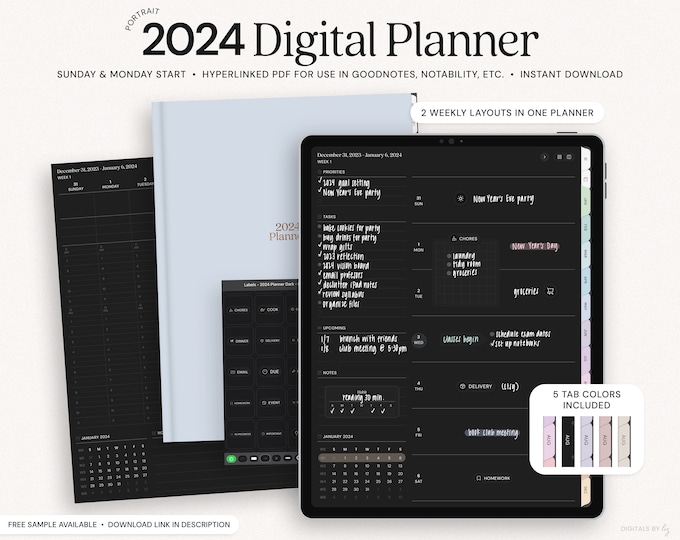 2024 Digital Planner Dark Mode, Goodnotes Planner, Notability Planner ...