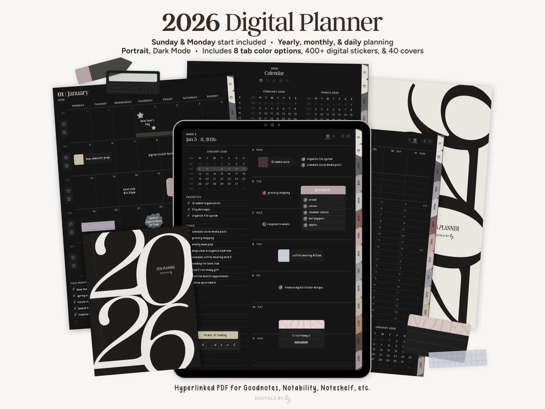 2026 Dark Mode Digital Planner, Portrait | Hyperlinked iPad Planner ...
