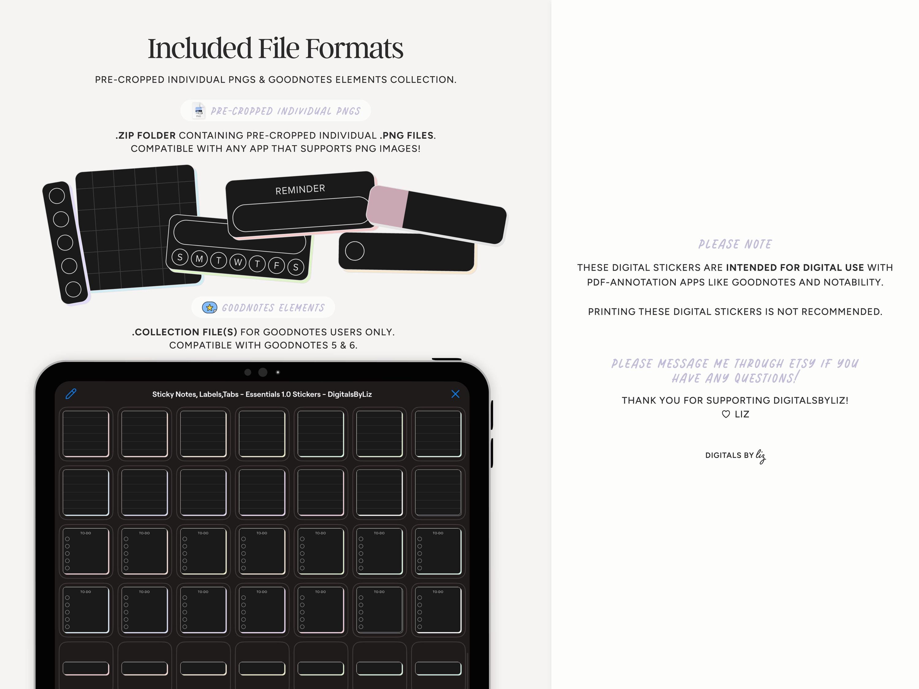 350+ Dark Mode Digital Stickers, Pre-cropped Pngs & Goodnotes Elements ...