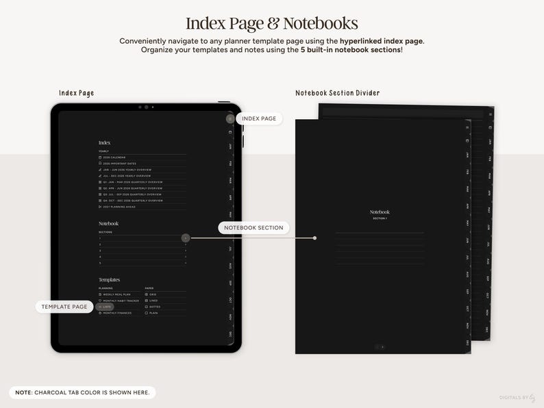 2026 Dark Mode Digital Planner, Portrait | Hyperlinked iPad Planner ...