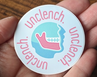 Pegatina: ¡Relaja la mandíbula! Pegatina de vinilo de 5 cm (2 pulgadas) --- recordatorio para relajarse, dejar de estresarse, encontrar la calma y trabajar para aliviar el dolor de mandíbula.