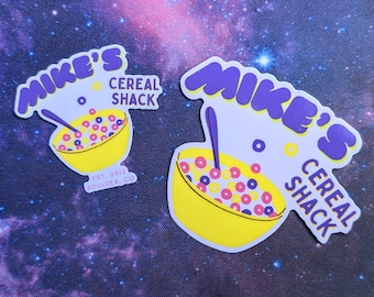 Pegatina: Mike's Cereal Shack --- Pegatina de vinilo inspirada en The Office --- En realidad no sé cocinar y estoy abriendo un restaurante. -Michael Scott