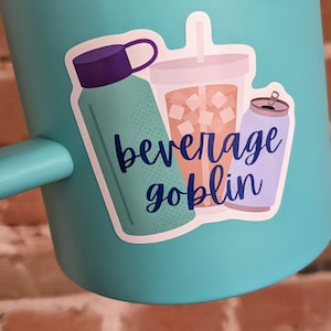 Sticker: Beverage Goblin - glossy vinyl sticker - approx 3 inches - neurodivergent pride, neurodiversity, three drinks club, dopamine mining