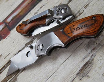 Custom Mens Gift , Personalized Utility Knife with Font Selection, Best Knife Gift For Men, Box Cutter, Folding Razor, Fathers Day, Birthday