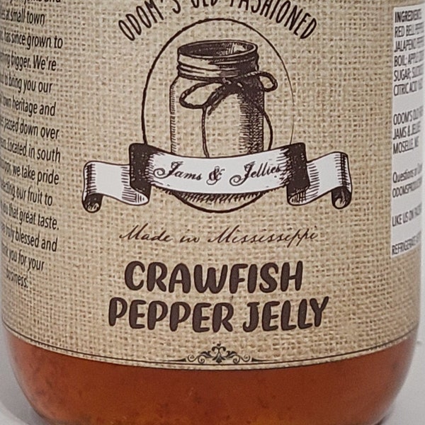 Crawfish Pepper Jelly 16 oz Net Wt Size by Odem Jelly & Jam Farm