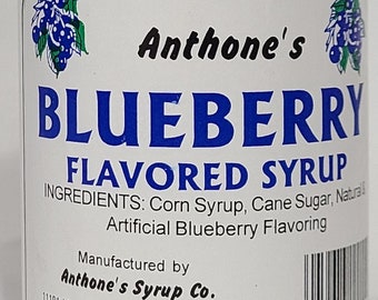 Anthone's Blueberry blended Syrup in a 12 Fluid Oz Glass Bottle