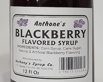 Anthone's Black berry blended Syrup in a 12 Fluid Oz Glass Bottle