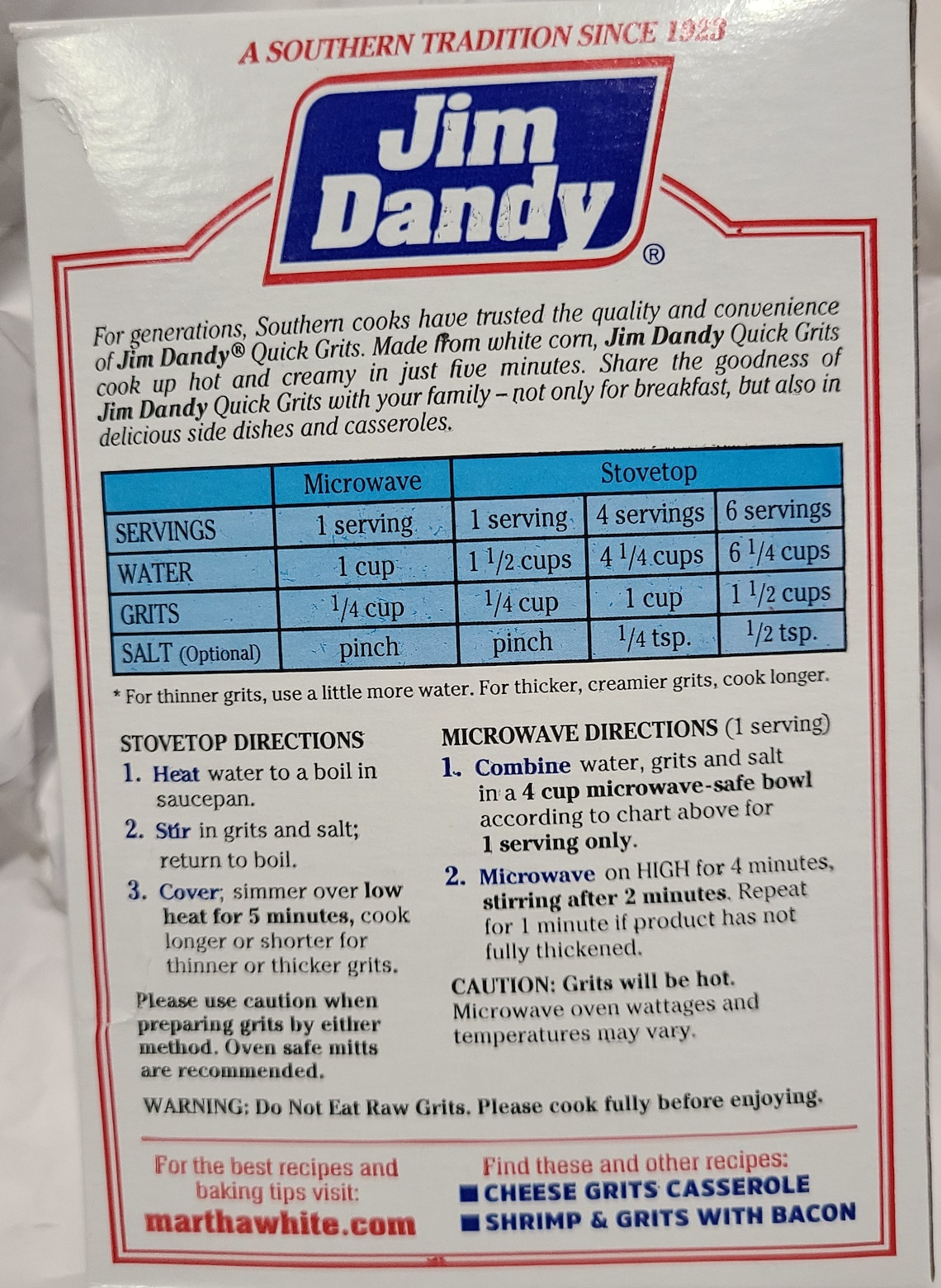 Jim Dandy Quick 5minute Grits Enriched 16 Oz Twopack Etsy