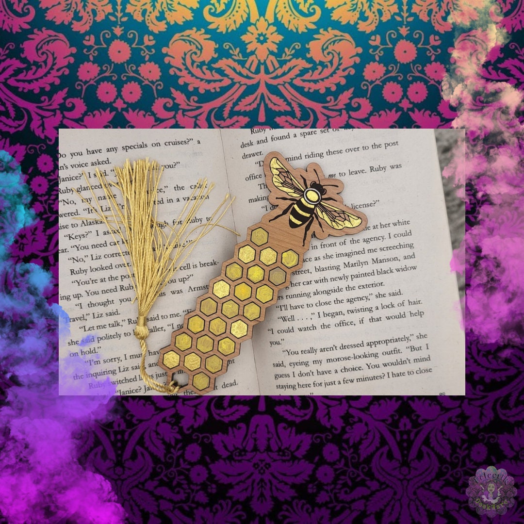 Golden Bumble Bee Wood Bookmark - Reader Gift - Etsy
