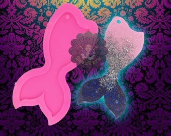 Molde de silicona para arcilla polimérica de resina epoxi con forma de cola de sirena con agujero para llavero (disponible)