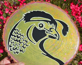 Pintura acrílica de pájaro del desierto sobre una rodaja de madera natural de 9 pulgadas. Naturaleza, pintura de animales del desierto. Desierto de Sonora, arte de estilo suroeste.