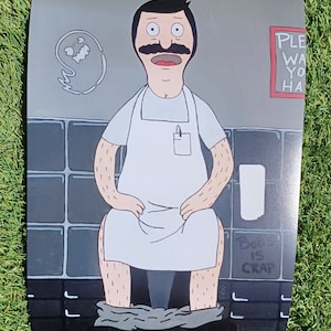 Occupado Bob 9x12 Photo print. Bobs Burgers Inspired fanart Bob stuck on the toilet. Bathroom art. Toilet humor.