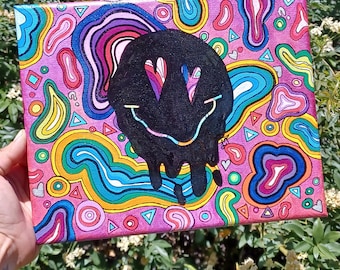 Acrylschilderij trippy smileygezicht: metallic woondecoratie (8 x 10 in)