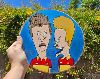Beavis and Butthead Fanart: 90s Nostalgia Acrylic Painting on Wood