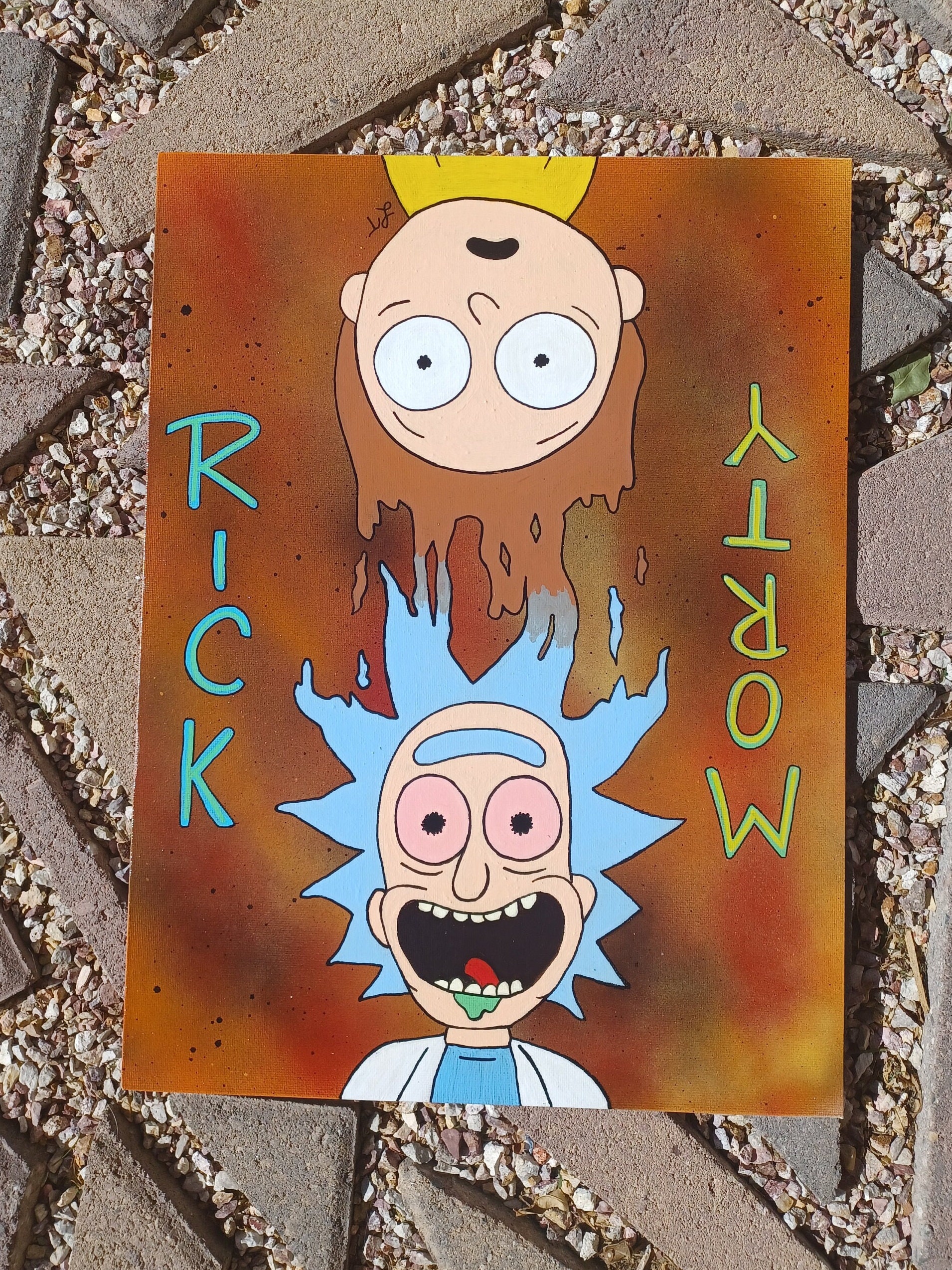 Reversible Rick and Morty 12x16 Canvas Board Painting. Rick and Morty