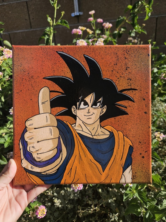 Thumbs Up 10 x 10 インチの手描きアクリル悟空にインスパイアされた