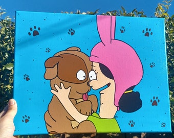 Puppy Love 11x14 canvas painting. Bobs Burgers Louise inspired fanart.