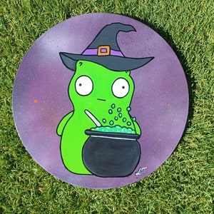 Witchy Kopi 10inch round canvas painting. Bobs Burgers Halloween inspired fanart.