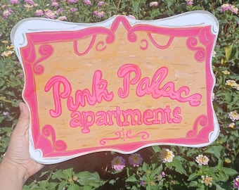 Pink Palace Sign: Coraline Inspired Acrylic Painting on Wood
