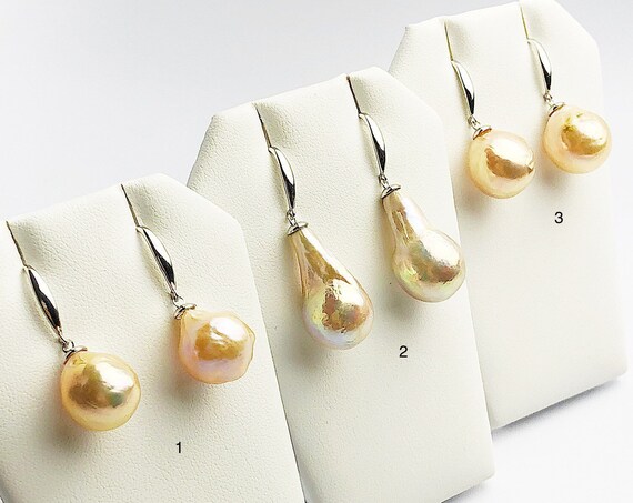 All Natural Edison Freshwater Baroque Pearl Drop Earrings on 925 Sterling Silver (475 No. 1-3)