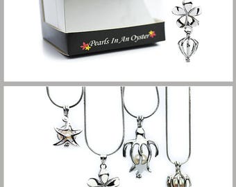 Cage Pendants for Pearls with necklace in a box