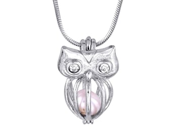 CLOSEOUT SPECIAL - Cage pendant Sterling Silver for 5mm to 7.5mm Loose Pearl or White Gold Plated for 5mm to 9mm Pearl Owl (SCP42, CP42)