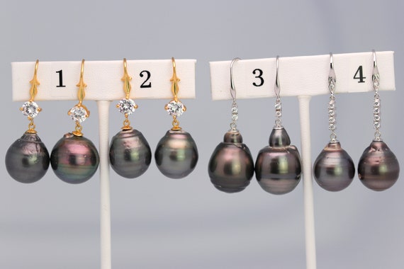 Tahitian Dangle Drop Pearl Earrings in 925 Sterling Silver (SHE010)