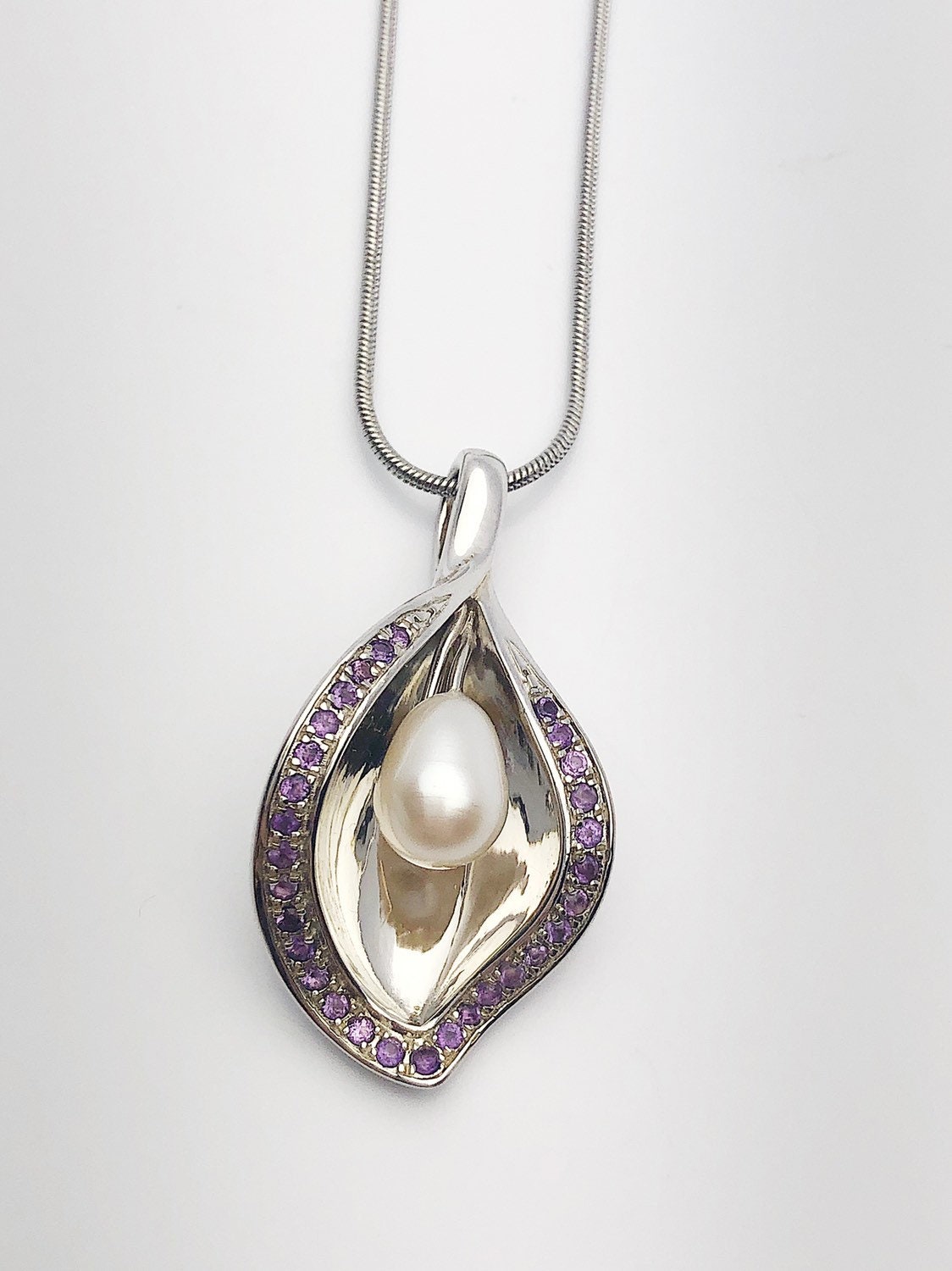 Edison Pearl Pendant with Amethyst on 925 Sterling Silver - Statement ...