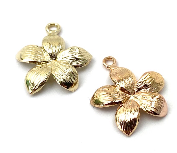 14K solid yellow gold and rose gold plumeria charm  , SKU # L-176