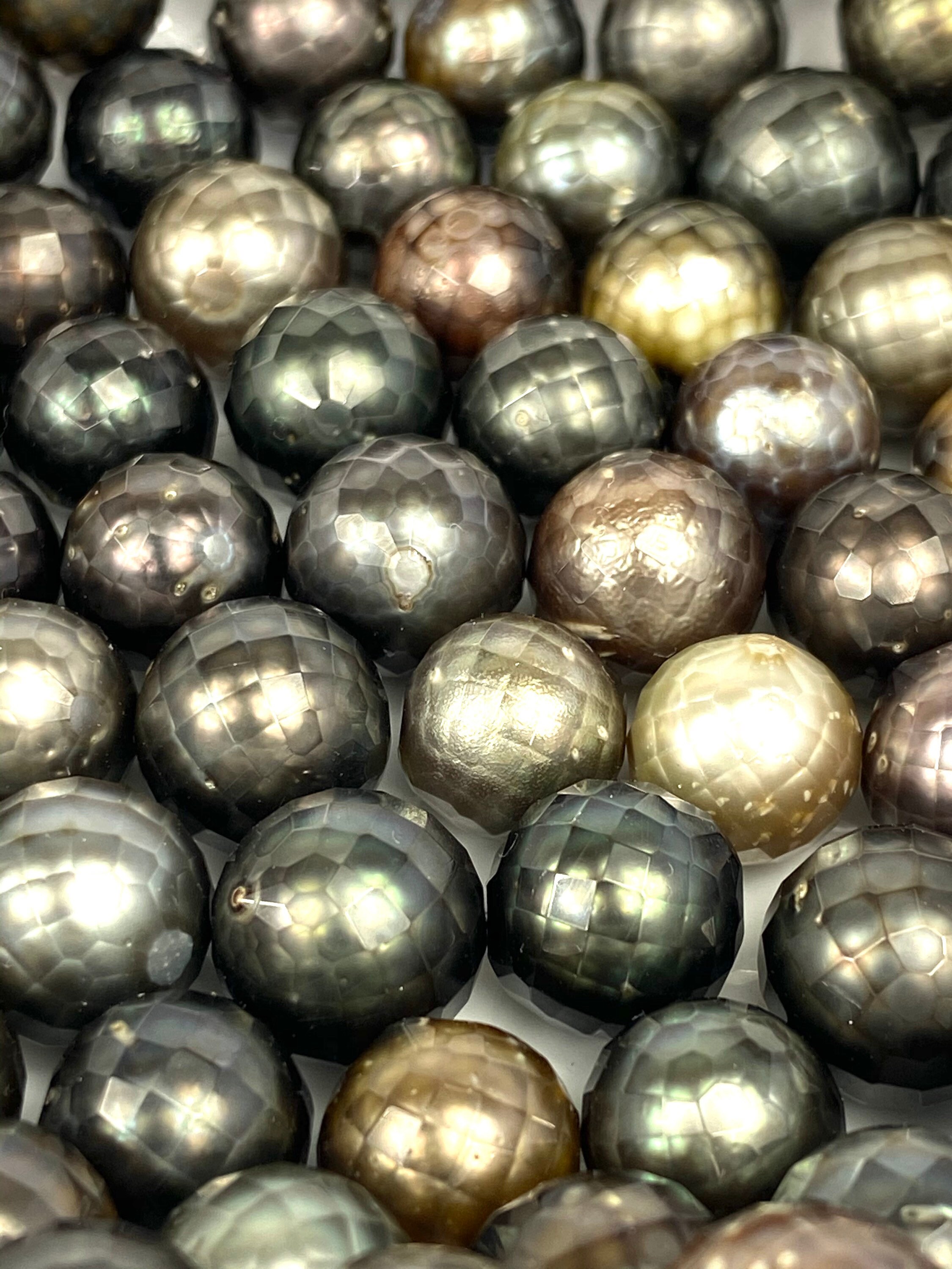 Faceted Gem Carved Tahitian Pearls, 100 Natural Colors, Tahitian