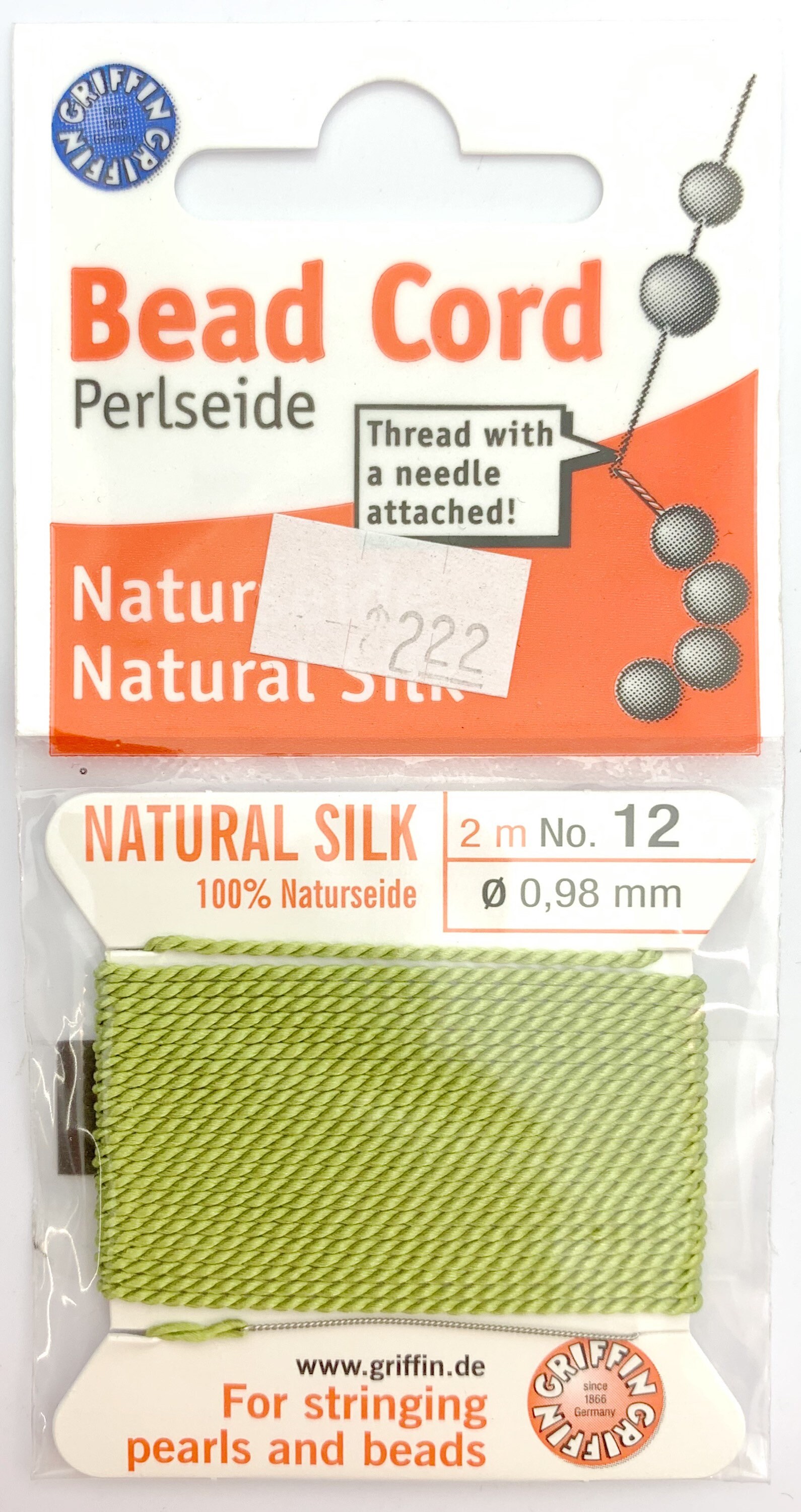 100 Natural Jade Green Silk Beading Cord, 2 Meters