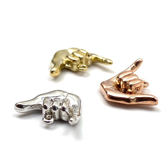 14K solid white gold, rose gold and yellow gold Shaka charm, SKU# L-93