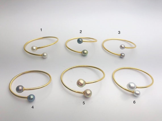 14K Gold Fill Flex Bangle Pearl Bracelets, Tahitian, Edison & South Sea Pearls #770