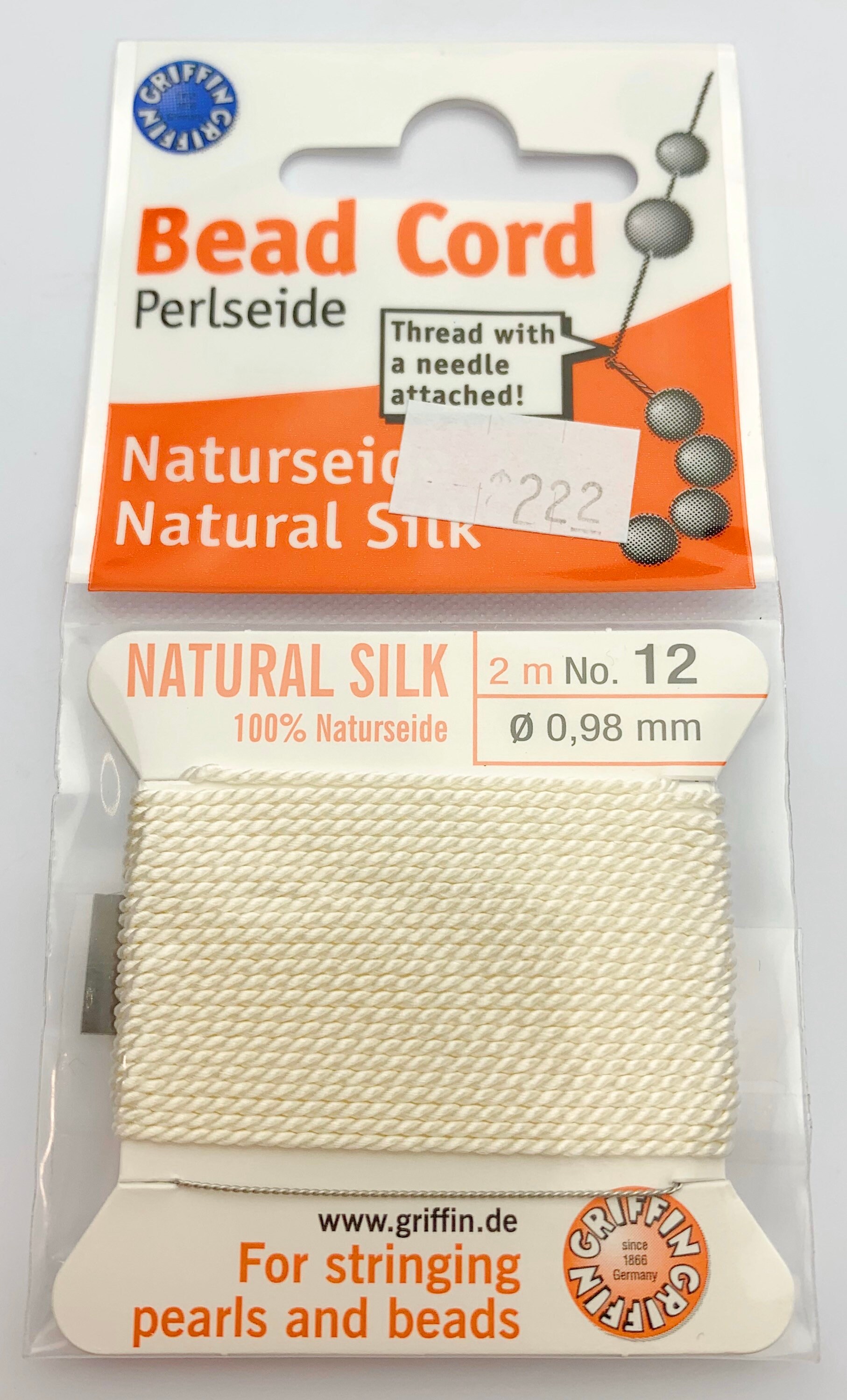 100 Natural Silk Beading Cord, 2 Meters