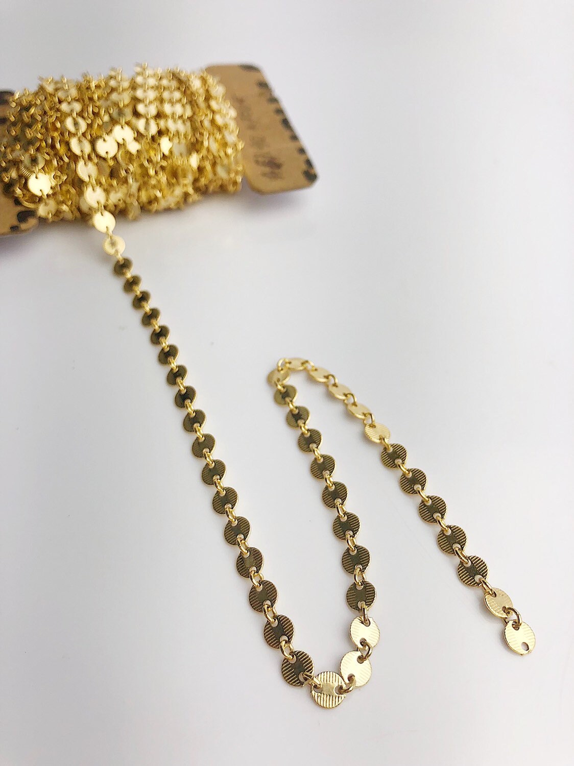 4.2mm 14K Gold Fill Line Disk Chain, Sold by the foot.