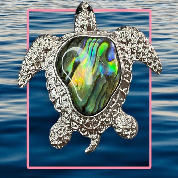 Stunning turtle abalone mother of pearl pendant, Sterling silver, SKU#M8889