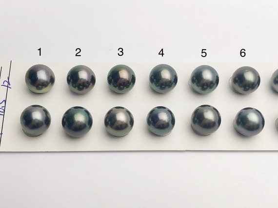 Tahitian Loose Pearls, Round AAA, Black/Grey Multi Colored Matched Pairs, 10-10.5mm, #659